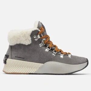 Sorel Out N About III Conquest Boot Suede Shearling Grey Lace Up Activewear Hike